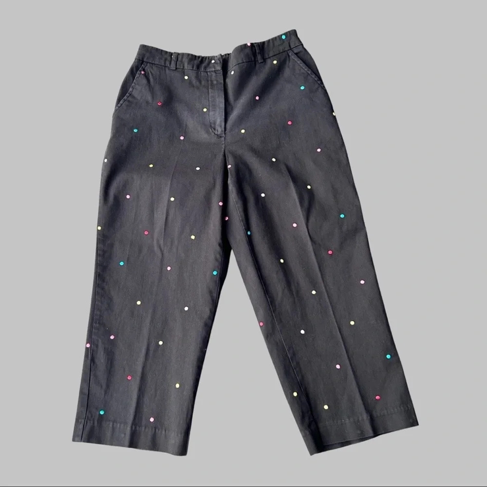 JM Collection Embroidered  Multicolor Polka Dot Capri Pants